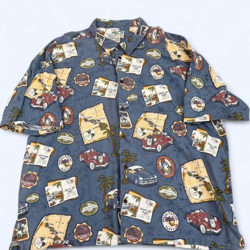 Vintage Big Dogs Hawaii Tropical Map and Car Print Shirt 5X